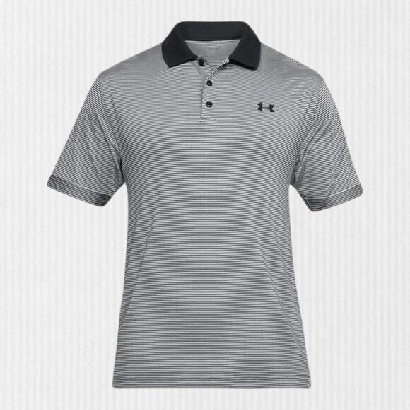 Under Armour Heatgear Golf Polo Shirt Men's Size XXL 2XL Gray White Stripe NWT - Picture 1 of 8